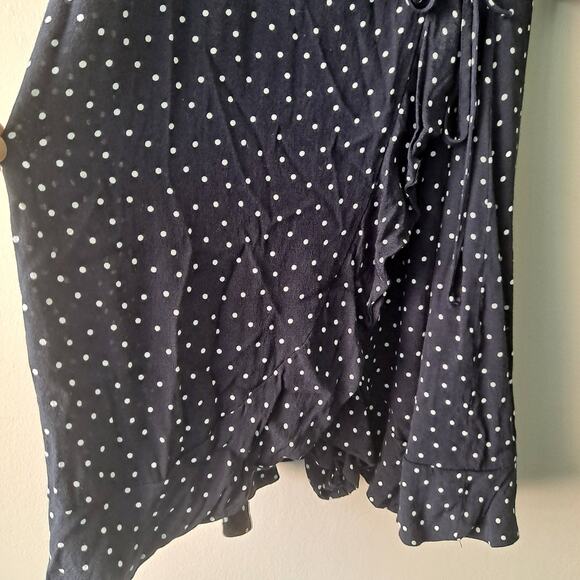 Loft Navy Blue Polka Dotted Short Bell Sleeve Ruffle Wrap Romper Dress - Size 2 - Picture 8 of 13
